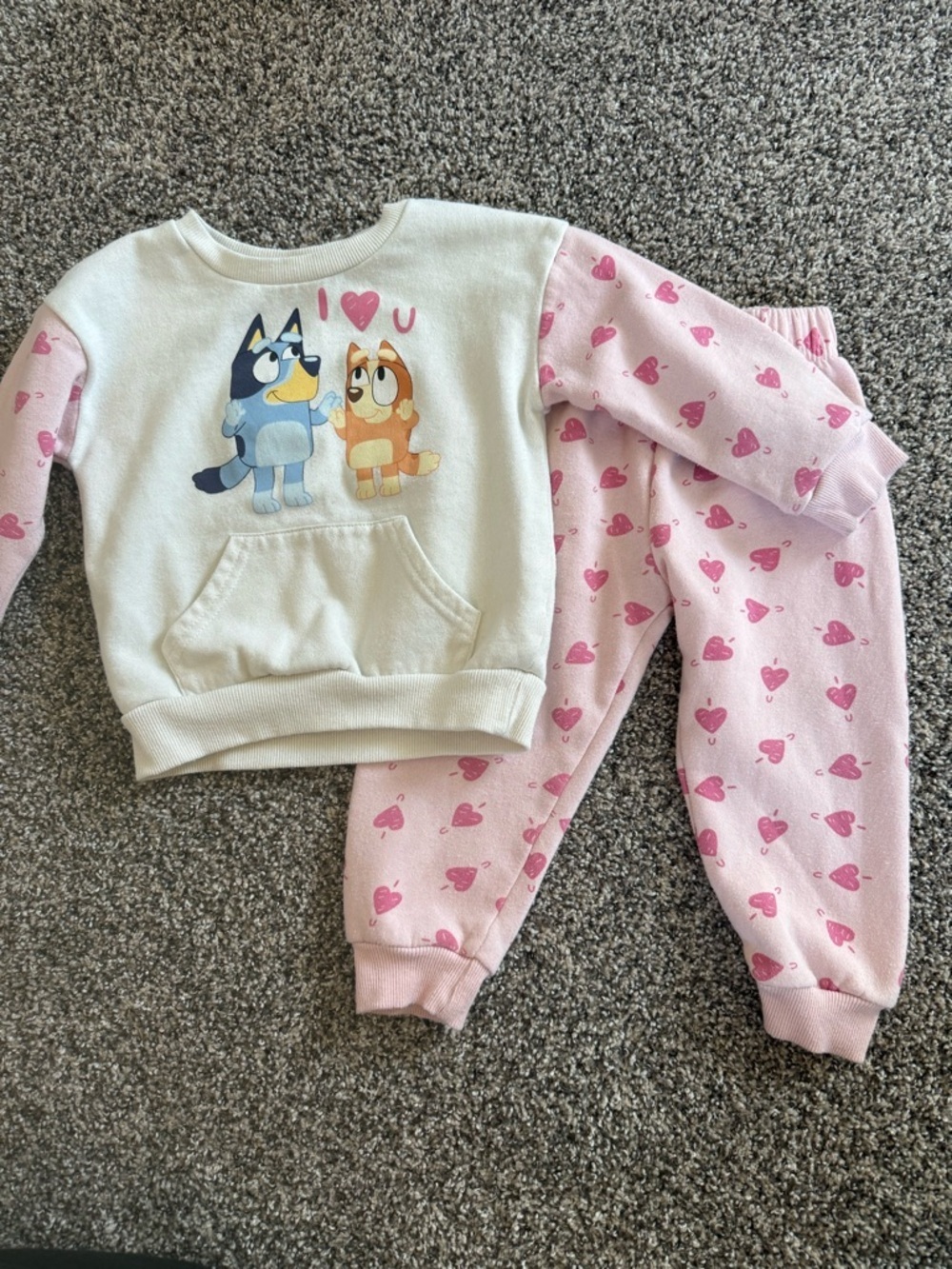 Bluey Toddler Girl Pink & Cream Bluey Heart Two-Piece Matching Set Sweat Set 2T